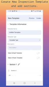 eAuditor Audits Inspections Create New Inspection Template and add sections.